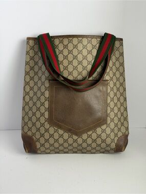 Vintage Gucci GG Supreme Monogram Tote Bag Web Stripe Handles